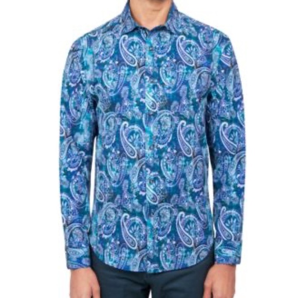 Society Of Threads Blue and White Paisley Shirt - Picture 1 of 9
